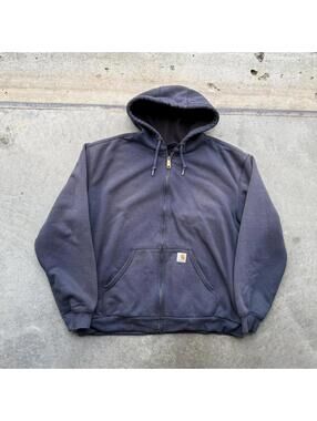 VTG Carhartt waffle lined navy blue faded zip up jacket size Large boxy fit